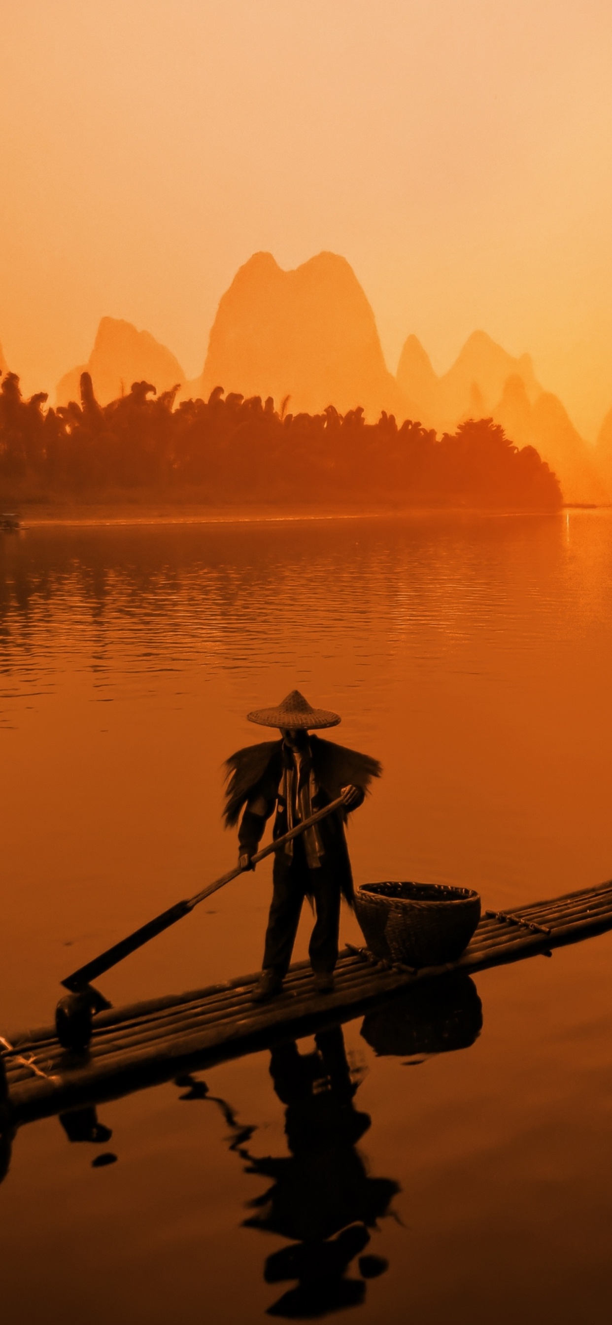 Silueta, De, Hombre, Equitación, En, Barco, Durante, Ocaso. Wallpaper in 1242x2688 Resolution