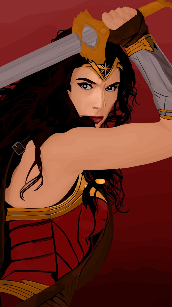 Woman in Red and Yellow Dress Holding a Knife Illustration. Wallpaper in 720x1280 Resolution