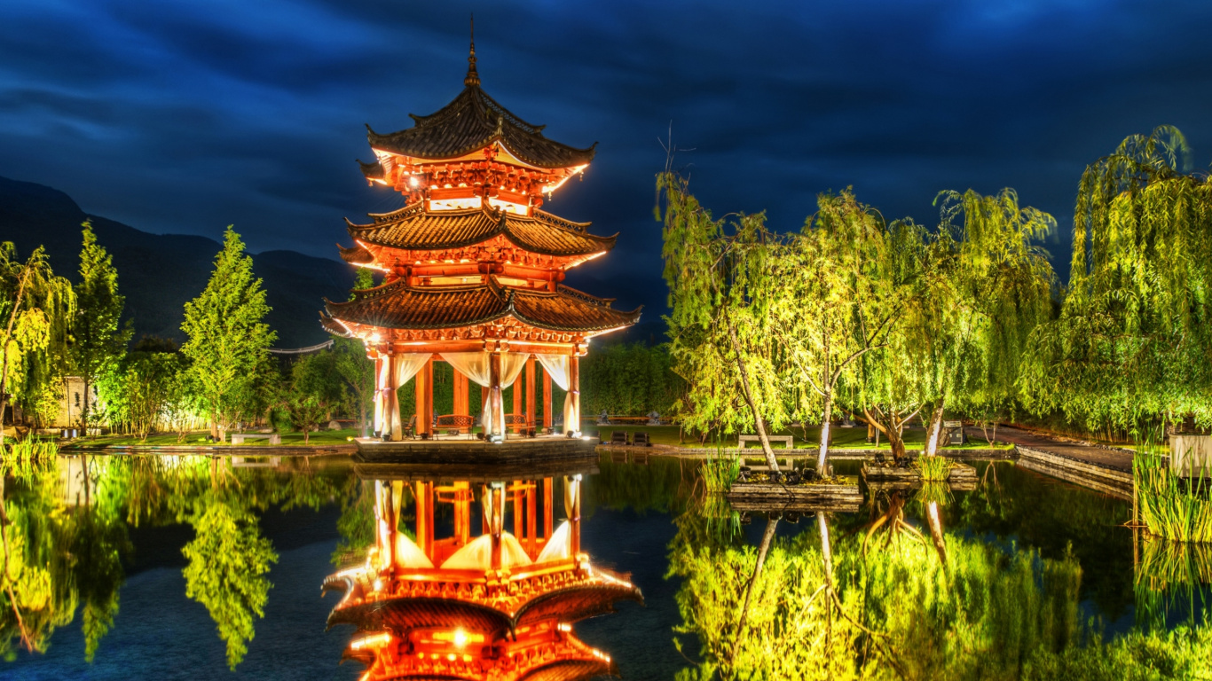 性质, 反射, 里程碑, 中国建筑, 旅游业 壁纸 1366x768 允许