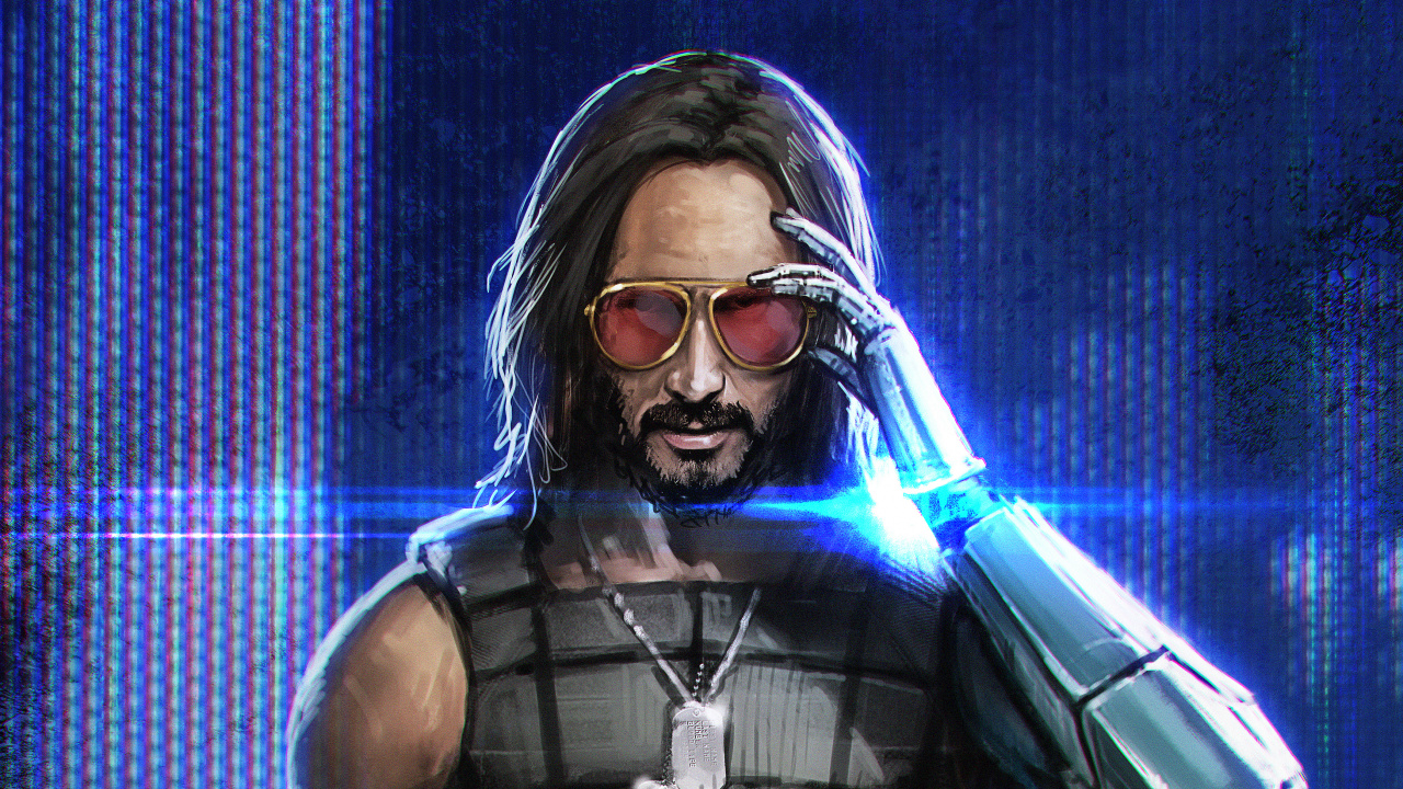 Keanu Reeves, Cyberpunk 2077, Art, Facial Hair, Beard. Wallpaper in 1280x720 Resolution