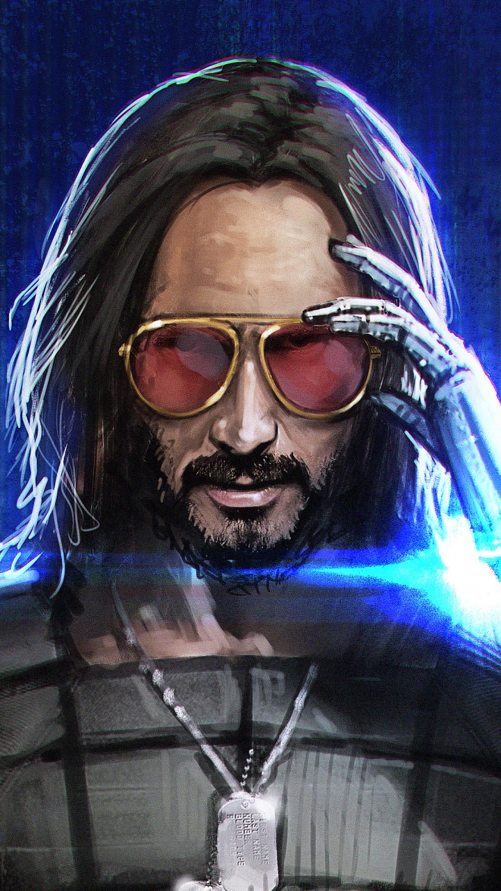 Keanu Reeves, Cyberpunk 2077, Art, Facial Hair, Beard. Wallpaper in 720x1280 Resolution