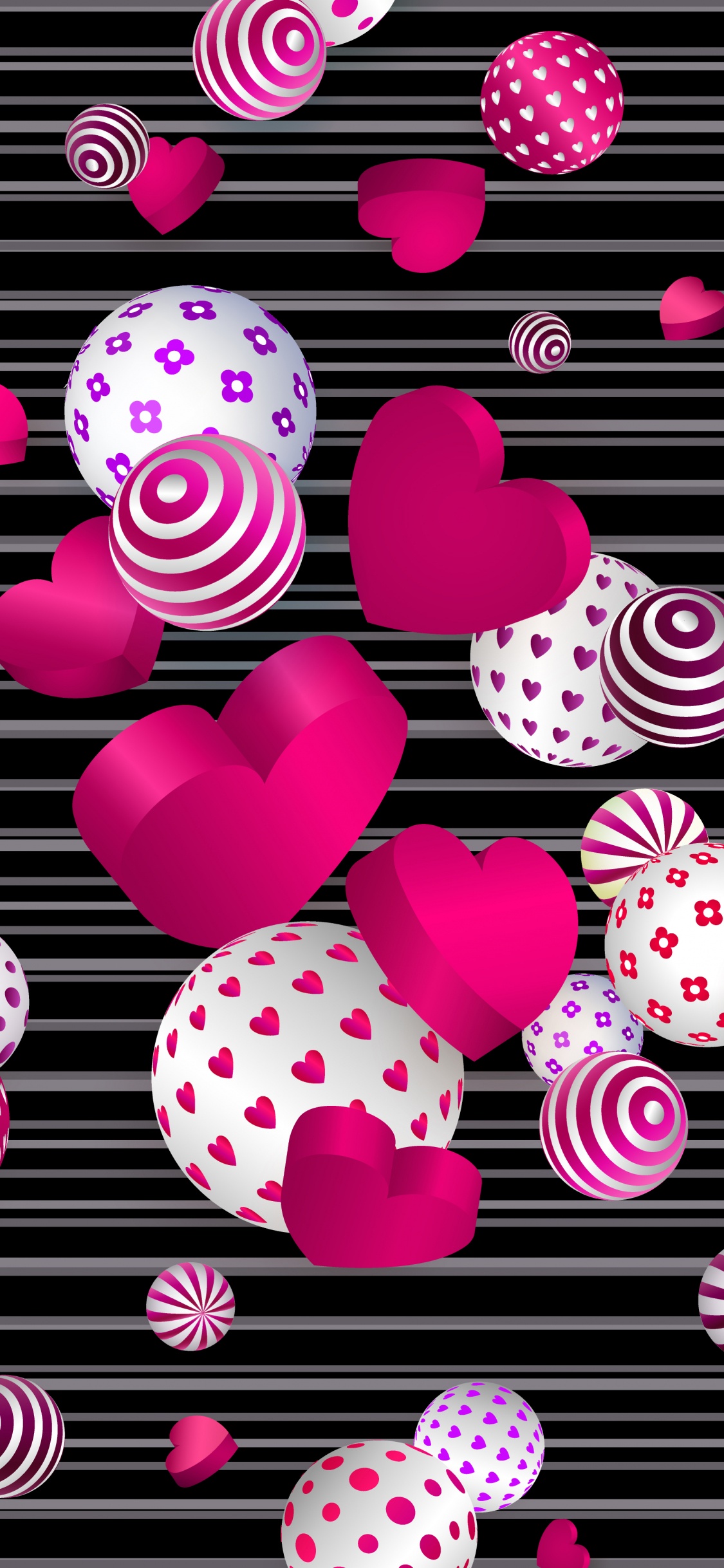 Pink, Pattern, Magenta, Design, Heart. Wallpaper in 1125x2436 Resolution