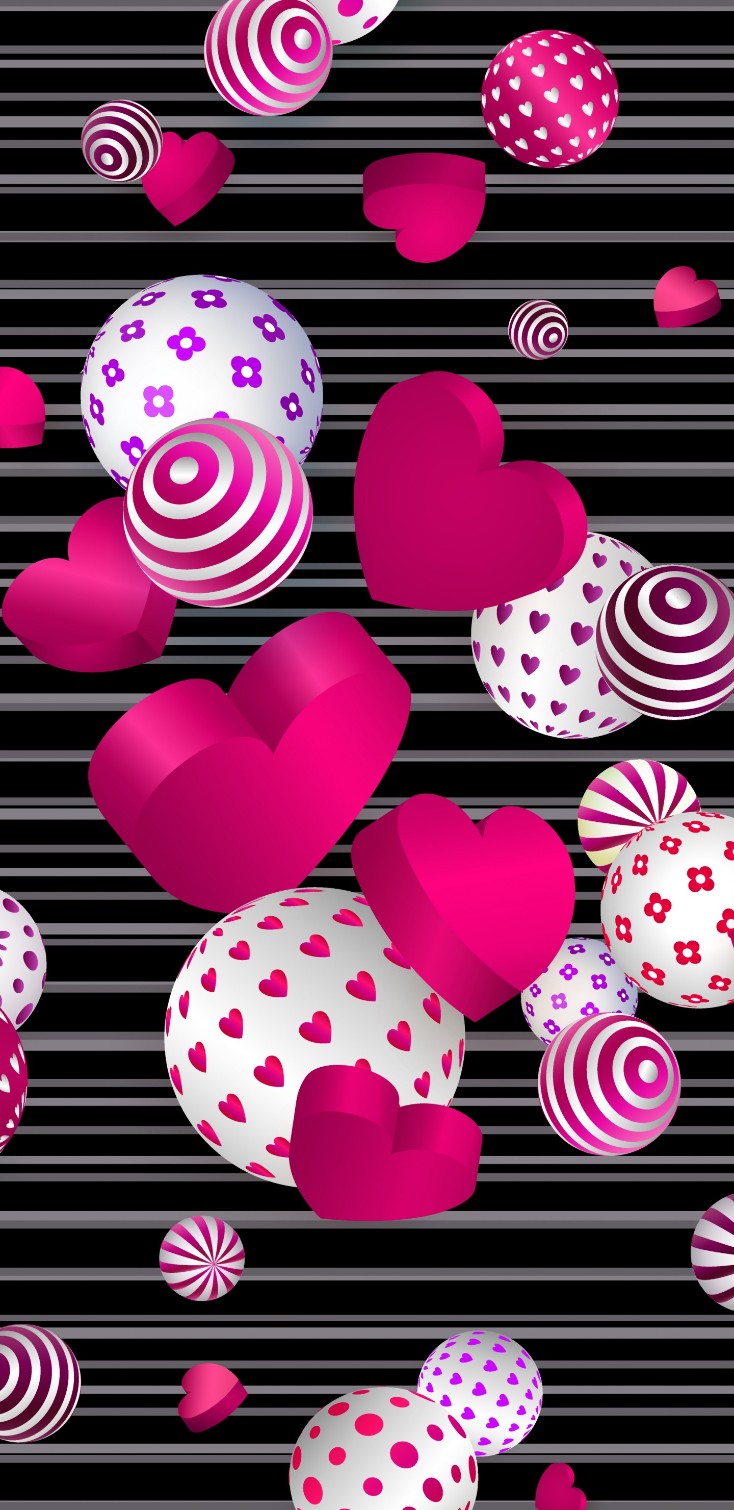 Pink, Pattern, Magenta, Design, Heart. Wallpaper in 1440x2960 Resolution