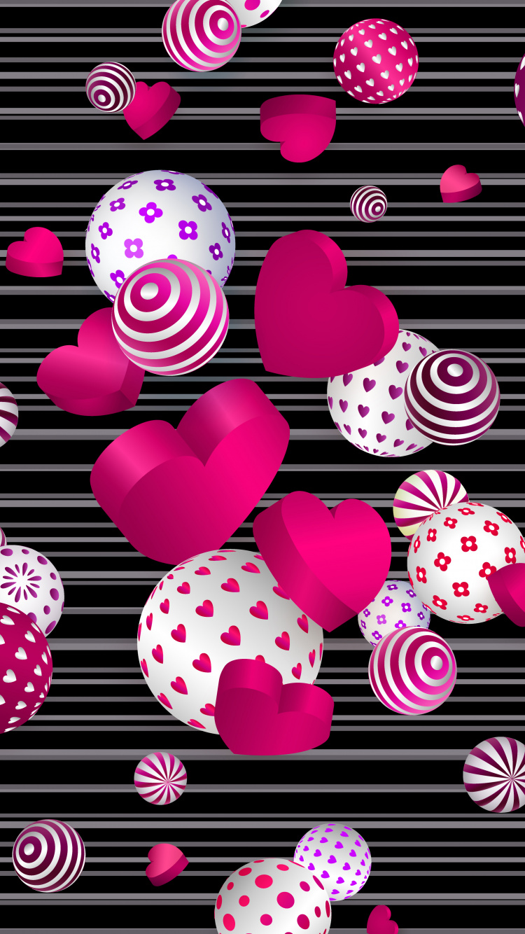 Pink, Pattern, Magenta, Design, Heart. Wallpaper in 750x1334 Resolution