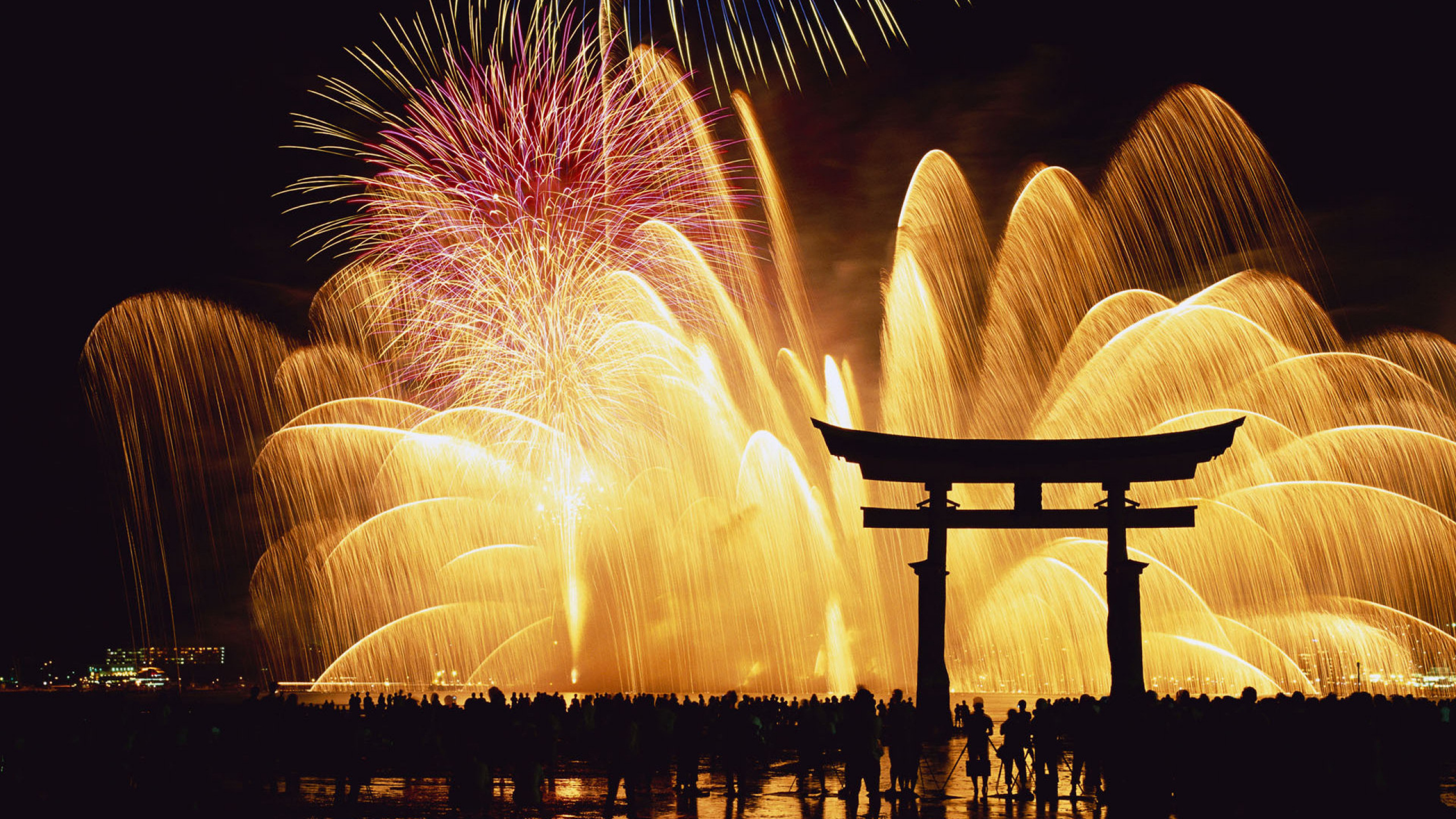 日本, 新年前夕, 新的一年, 烟花, 假日 壁纸 2560x1440 允许