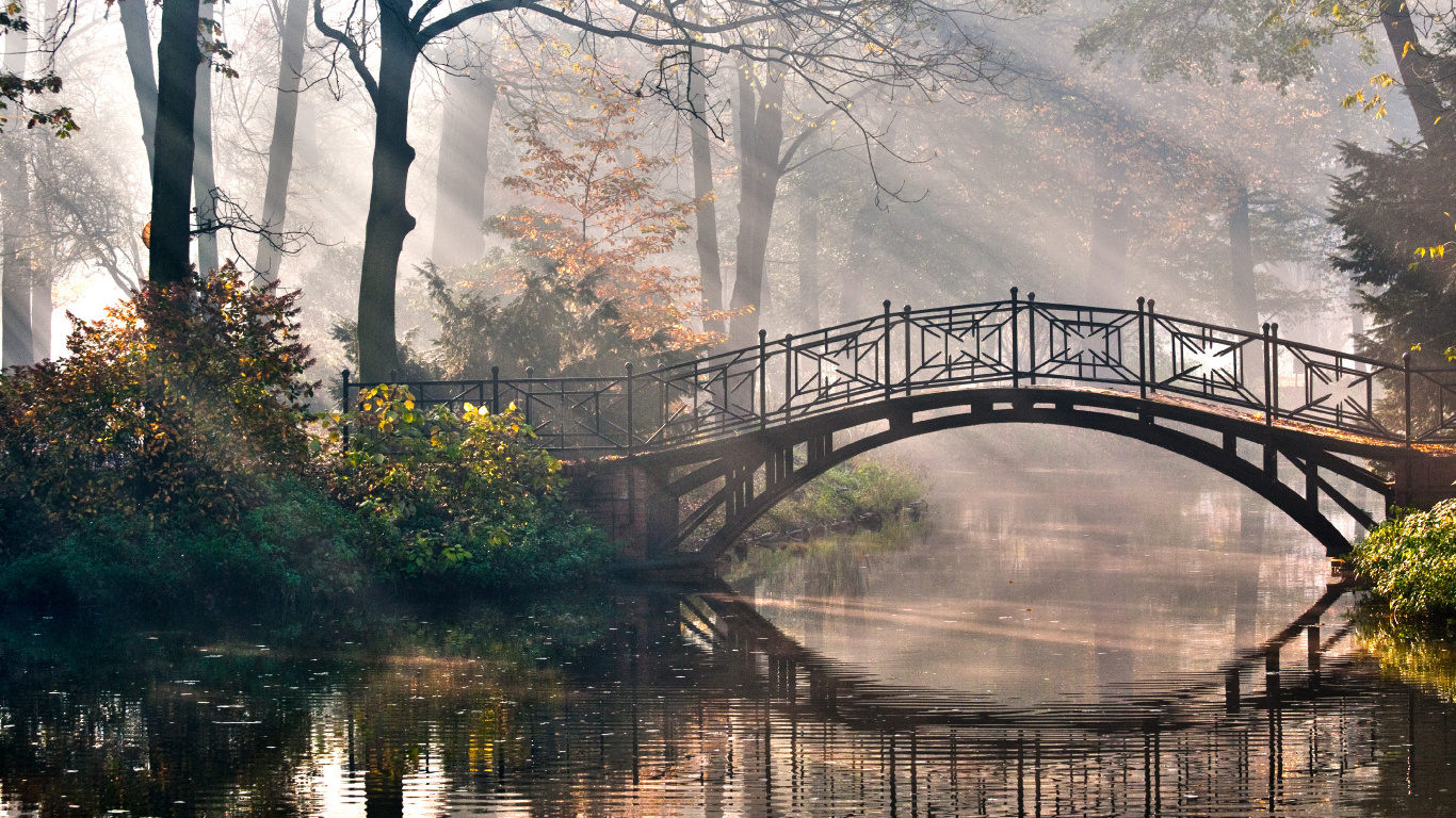 Puente, Naturaleza, Reflexión, Agua, la Vía Navegable. Wallpaper in 1366x768 Resolution