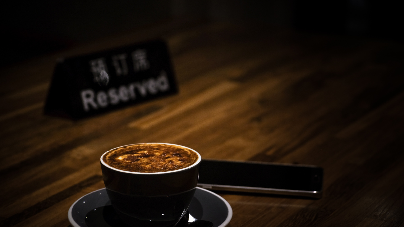 Black Ceramic Cup on Saucer. Wallpaper in 1366x768 Resolution