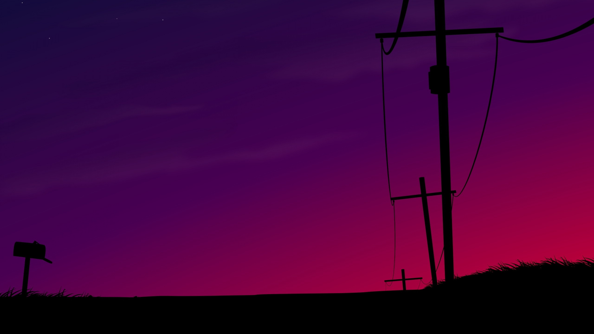 Silhouette Der Straßenpfosten Unter Lila Himmel. Wallpaper in 1920x1080 Resolution