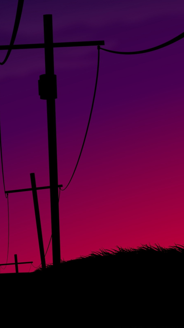 Silhouette Der Straßenpfosten Unter Lila Himmel. Wallpaper in 750x1334 Resolution