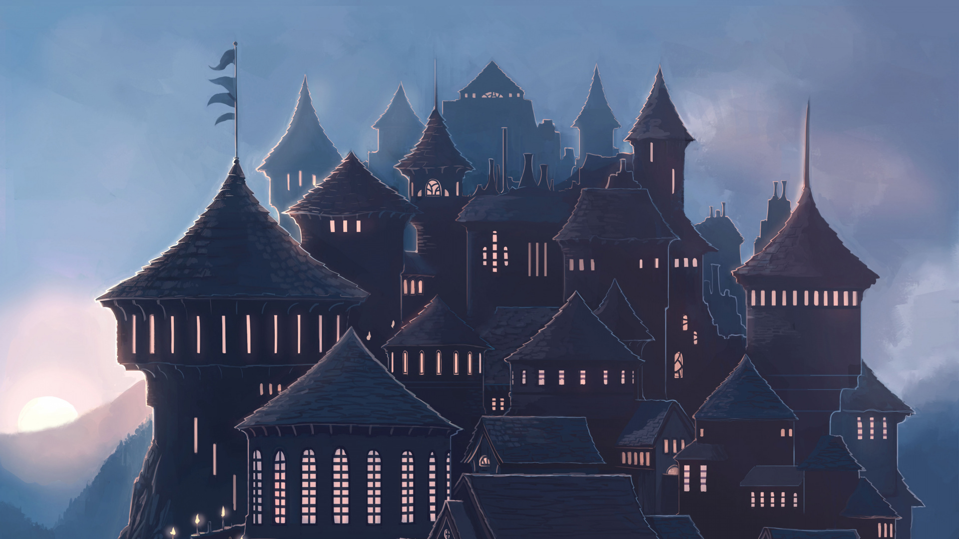 Hogwarts, Harry Potter, Façade, Spire, Toit. Wallpaper in 1920x1080 Resolution