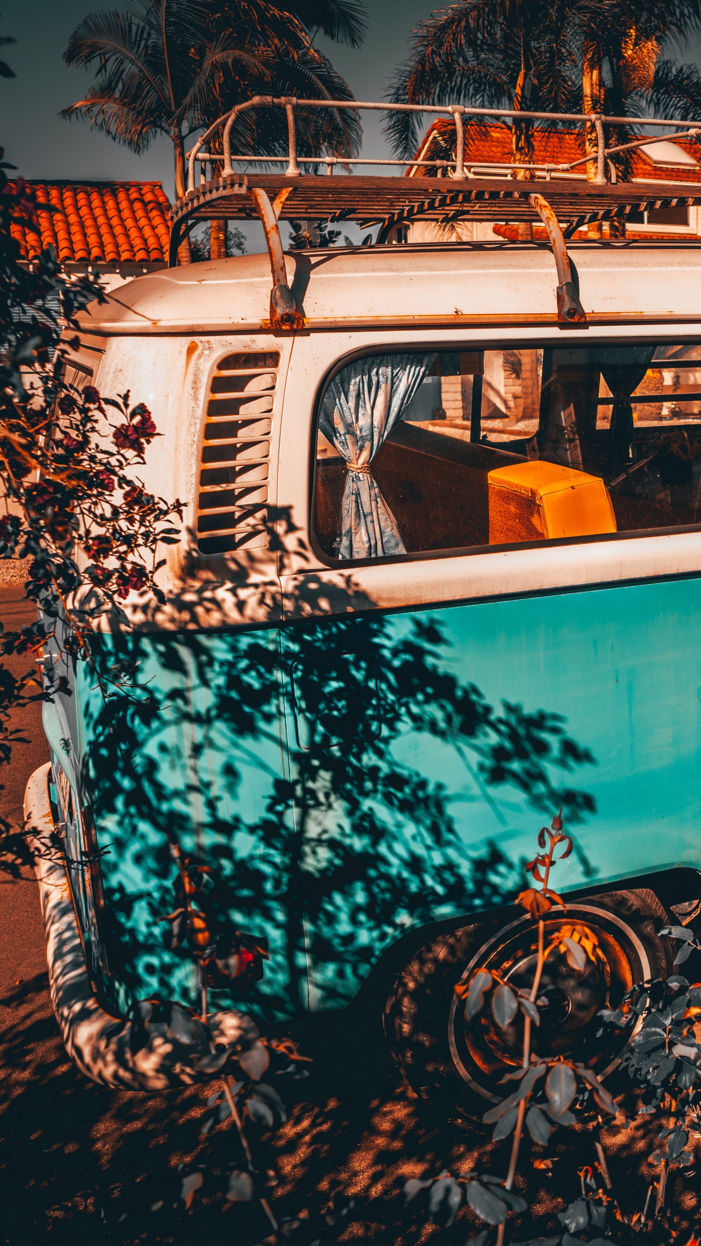 Volkswagen T-1 Bleu et Blanc. Wallpaper in 1440x2560 Resolution