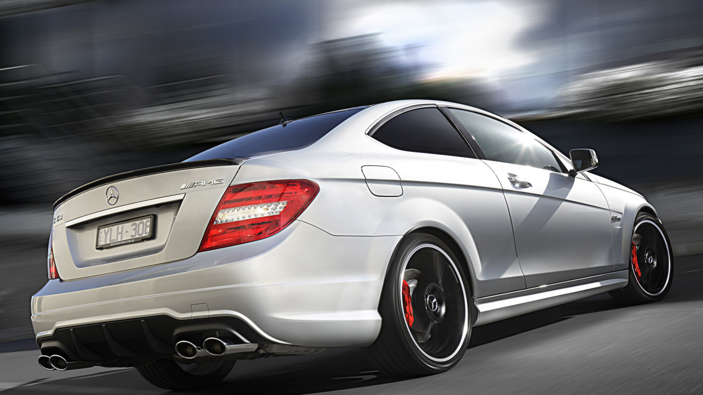 White Mercedes Benz Coupe on Road. Wallpaper in 1366x768 Resolution