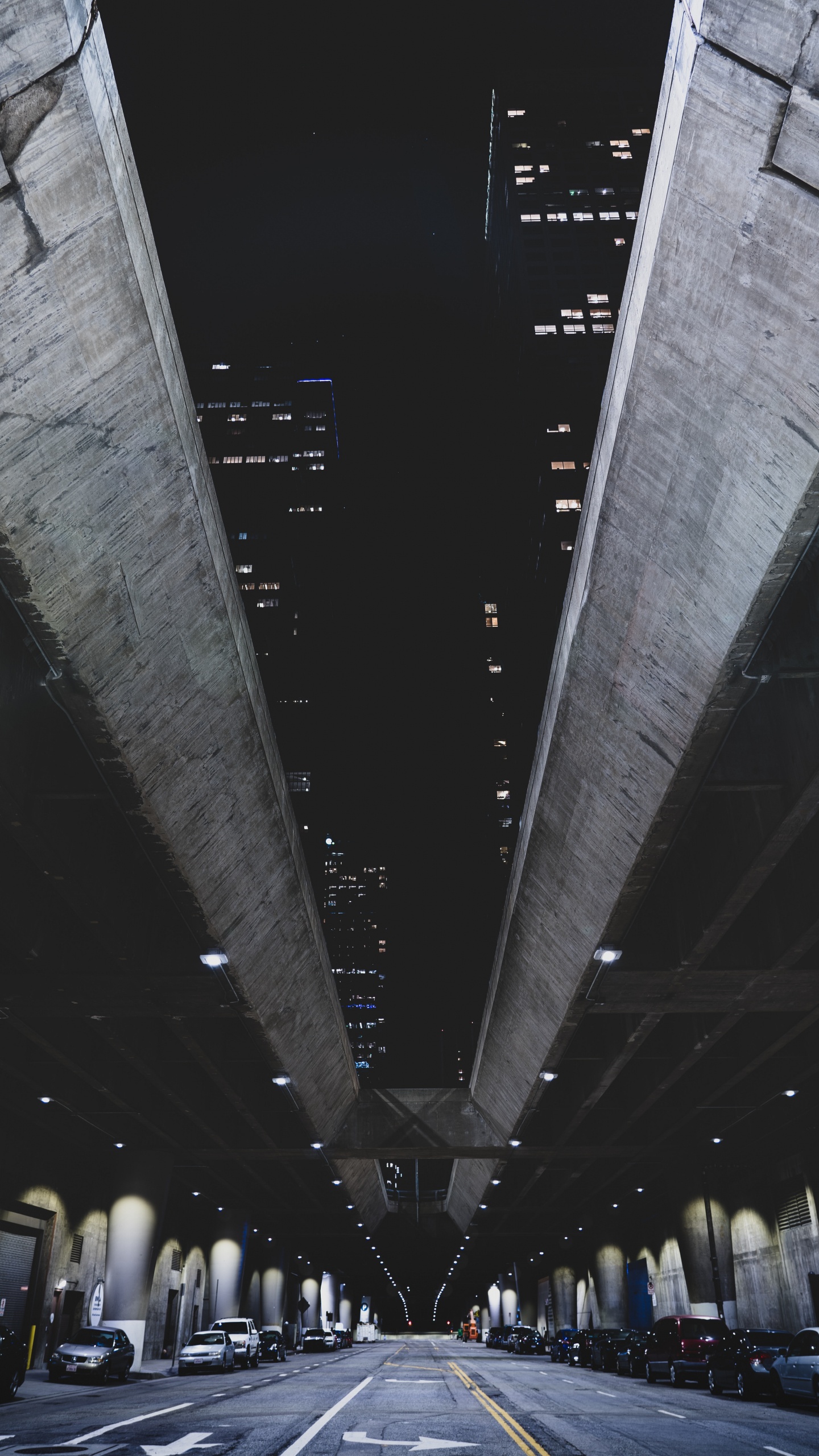 Black and White Tunnel During Night Time. Wallpaper in 1440x2560 Resolution