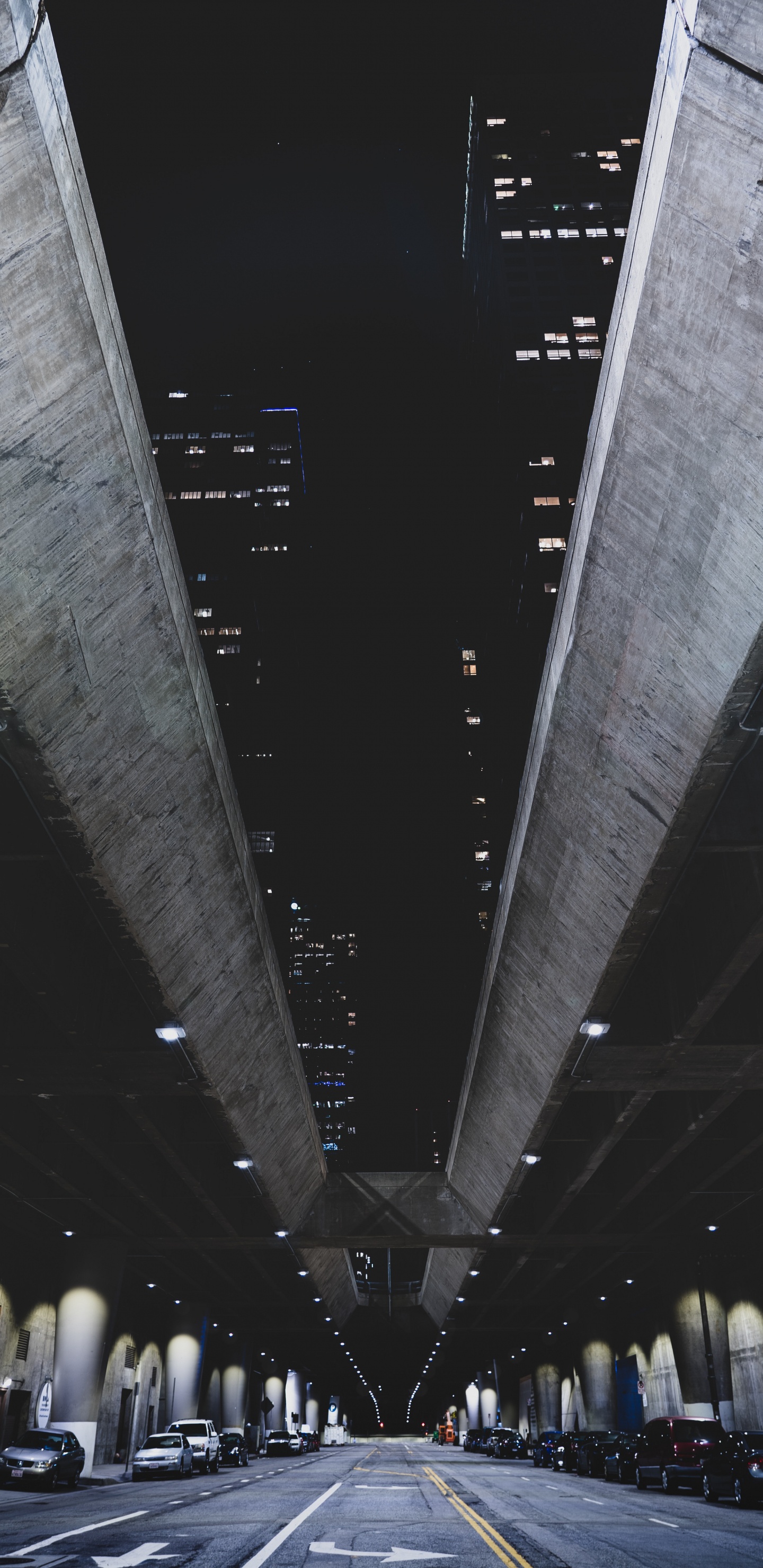 Black and White Tunnel During Night Time. Wallpaper in 1440x2960 Resolution