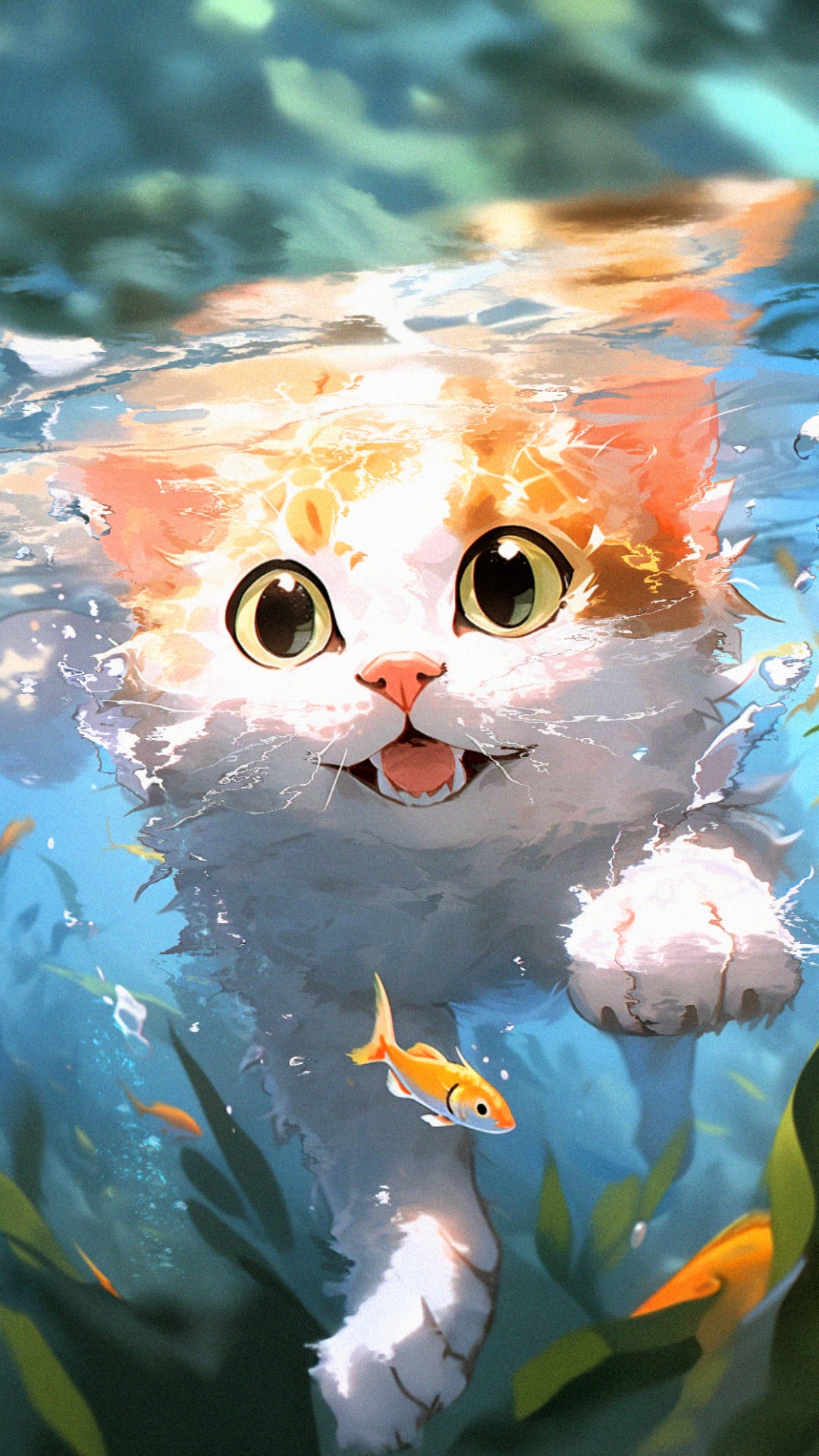 Cat Underwater, Cat, Aquarium, Felidae, Kitten. Wallpaper in 1080x1920 Resolution