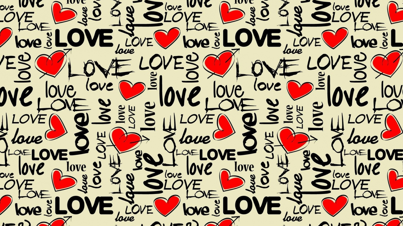 Heart, Text, Pattern, Design, Love. Wallpaper in 1366x768 Resolution