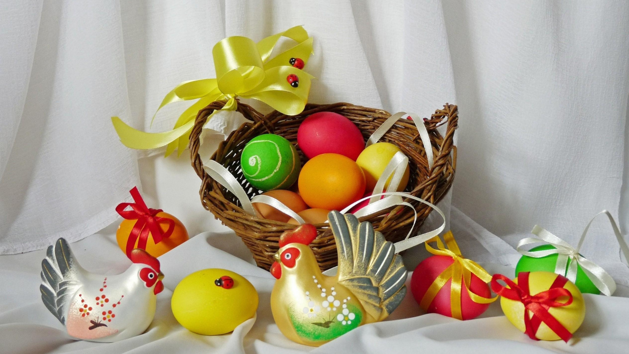 Easter Egg, Gift Basket, Food, Fruit. Wallpaper in 1280x720 Resolution