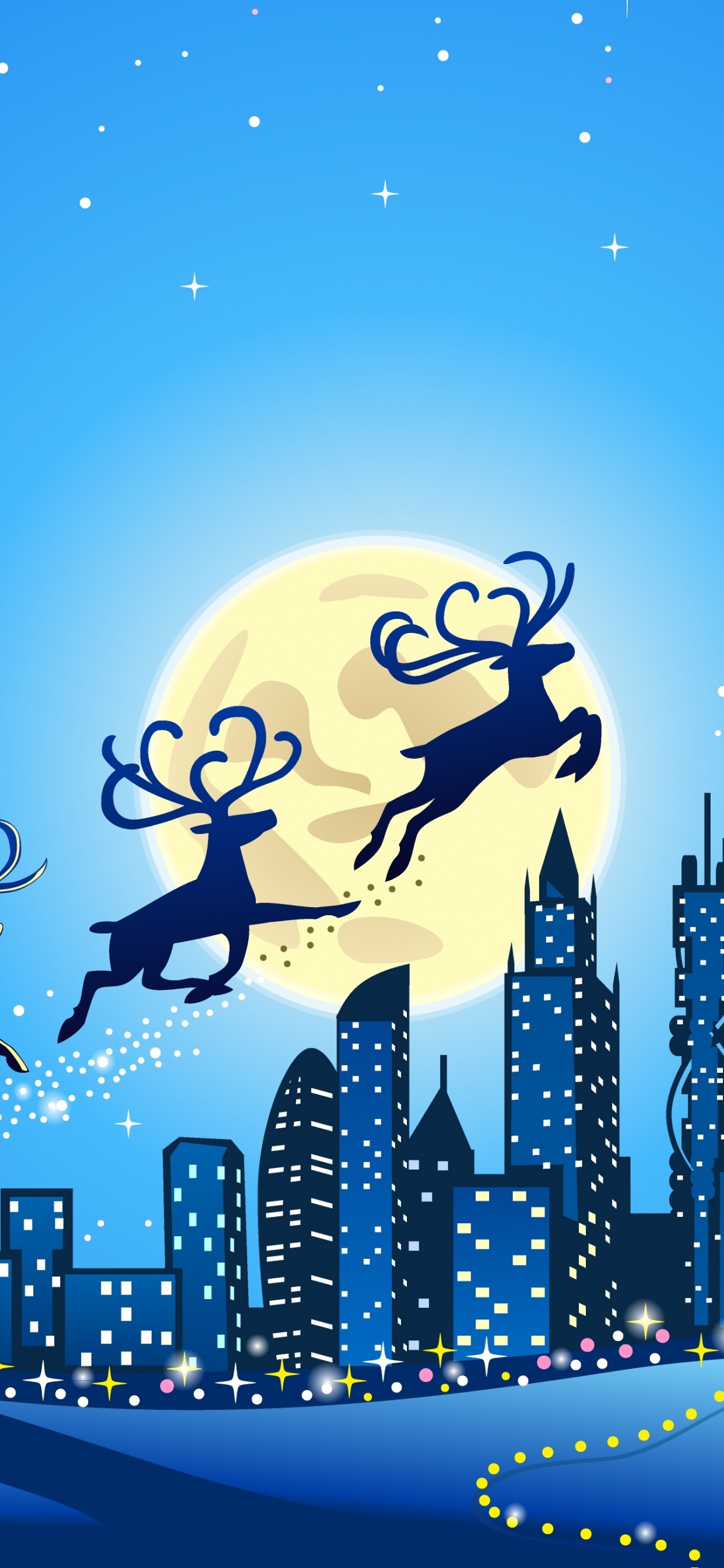 Le Jour De Noël, Santa Claus, Renne, Illustration, Art. Wallpaper in 1242x2688 Resolution