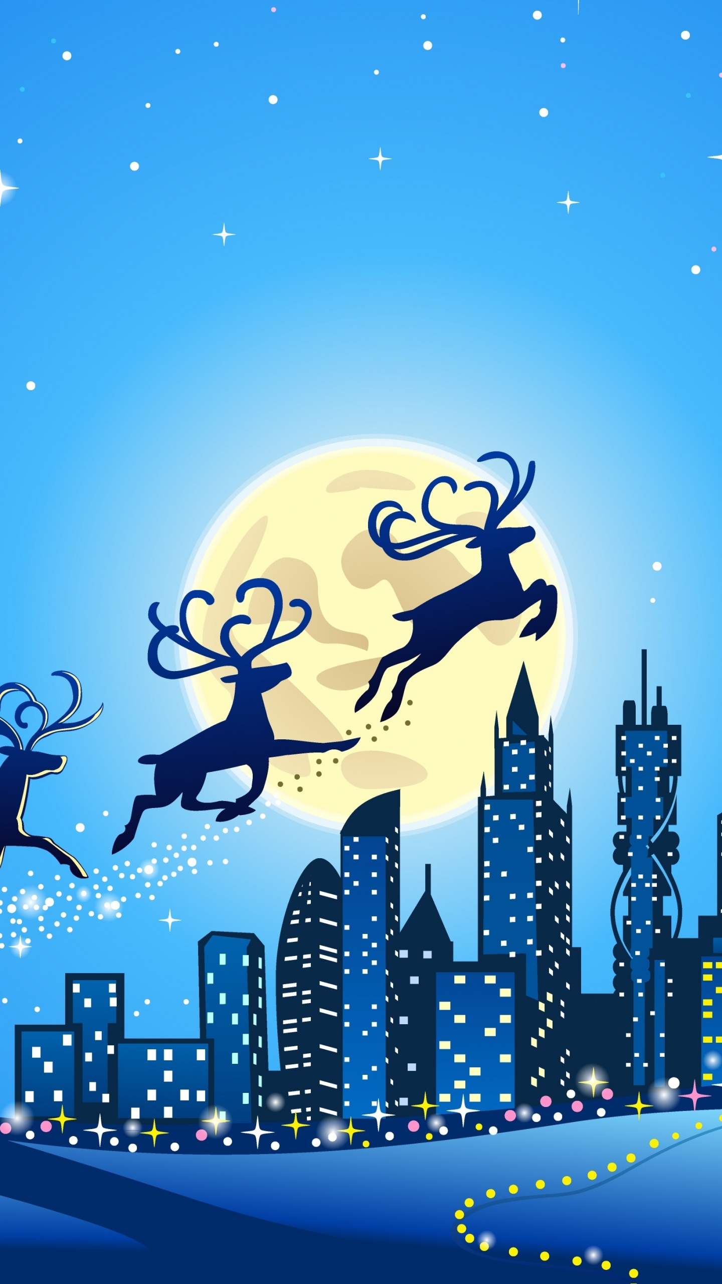 Le Jour De Noël, Santa Claus, Renne, Illustration, Art. Wallpaper in 1440x2560 Resolution