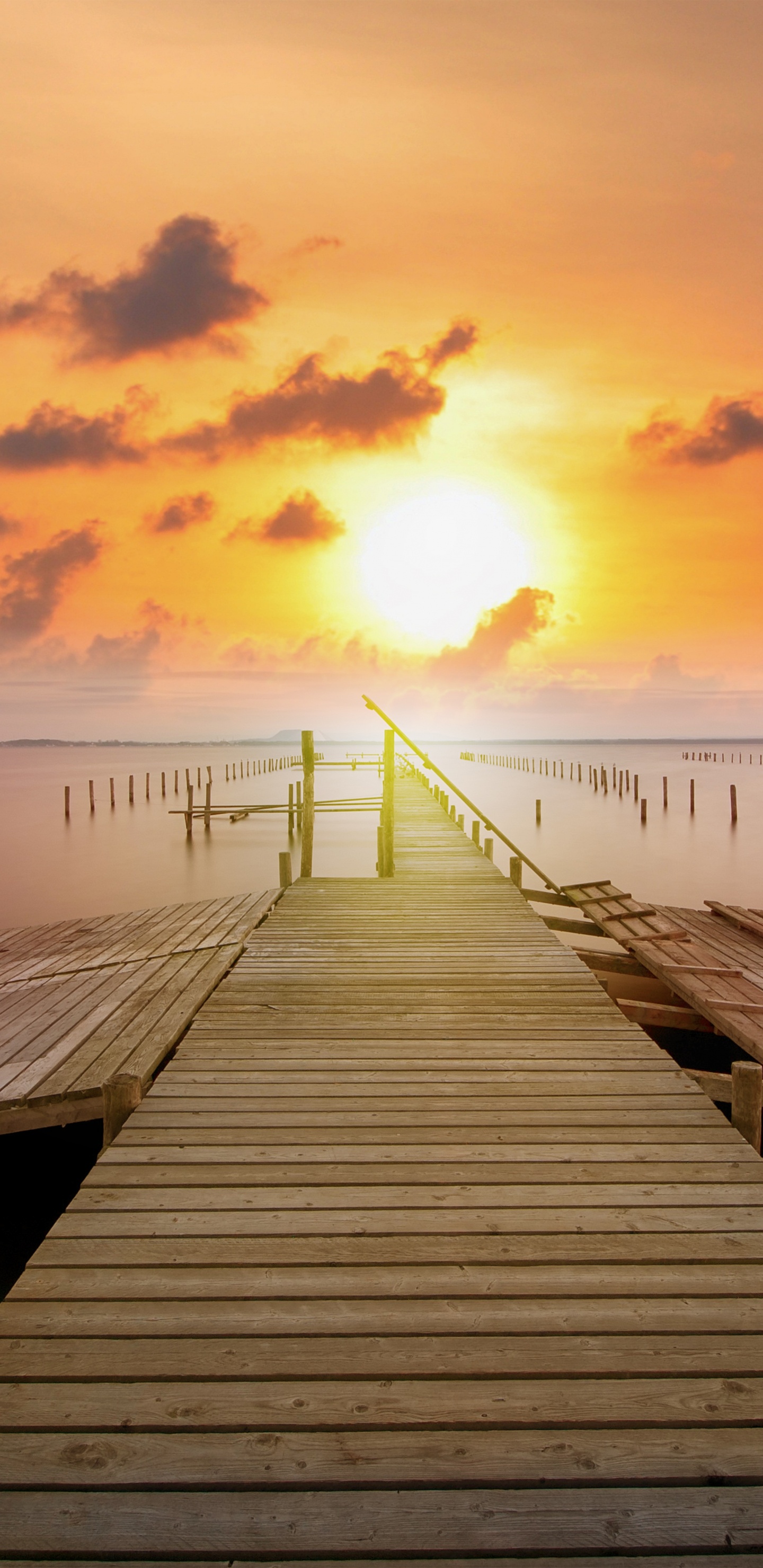 Sunset, Sunrise, Nature, Dock, Horizon. Wallpaper in 1440x2960 Resolution