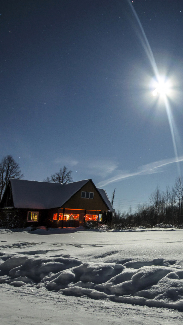 Winter, Snow, Night, Light, Freezing. Wallpaper in 750x1334 Resolution