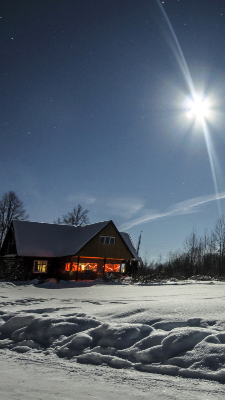 Winter, Schnee, Nacht, Licht, Einfrieren. Wallpaper in 720x1280 Resolution