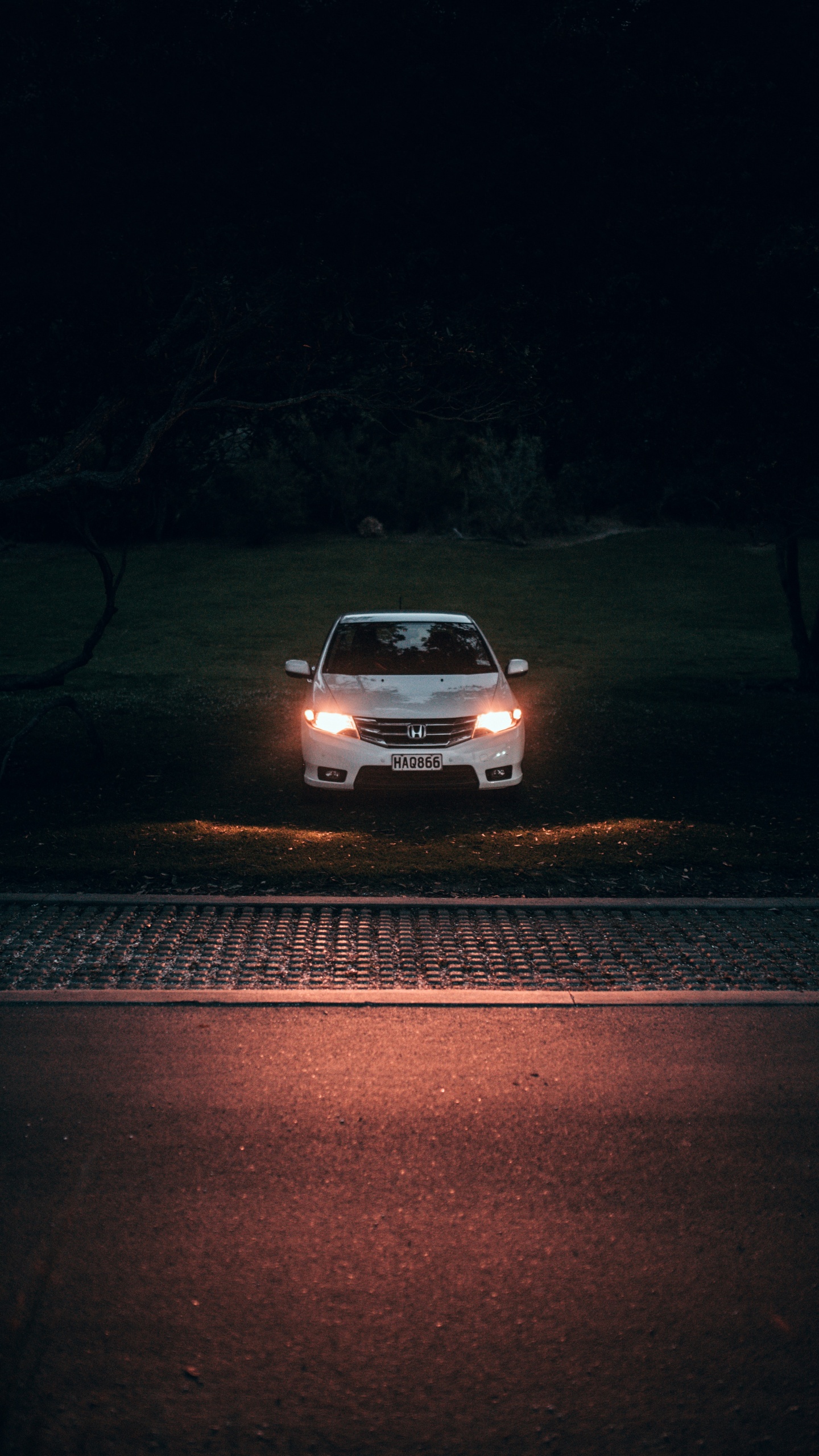 Voiture Blanche Sur Route Pendant la Nuit. Wallpaper in 1440x2560 Resolution
