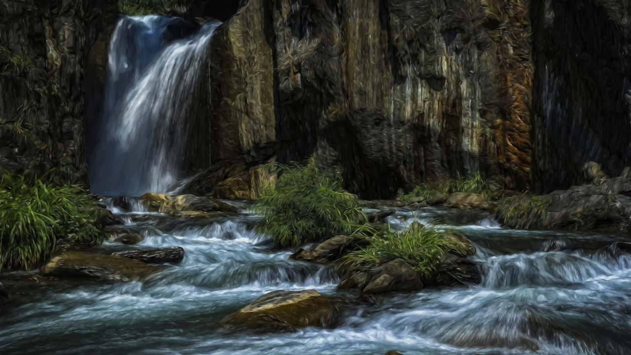 el Agua Cae Sobre la Montaña Rocosa. Wallpaper in 1280x720 Resolution