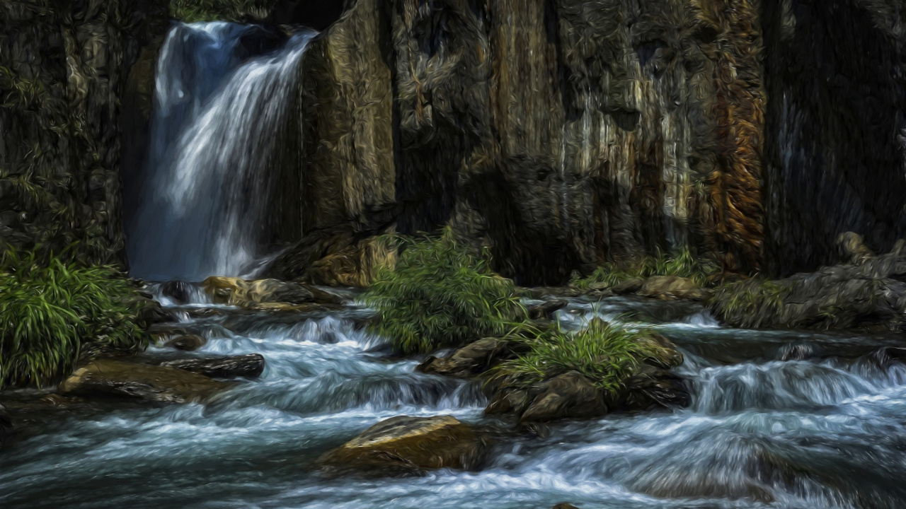 Water Falls on Rocky Mountain. Wallpaper in 1280x720 Resolution