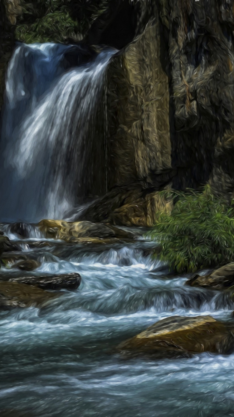 Water Falls on Rocky Mountain. Wallpaper in 750x1334 Resolution