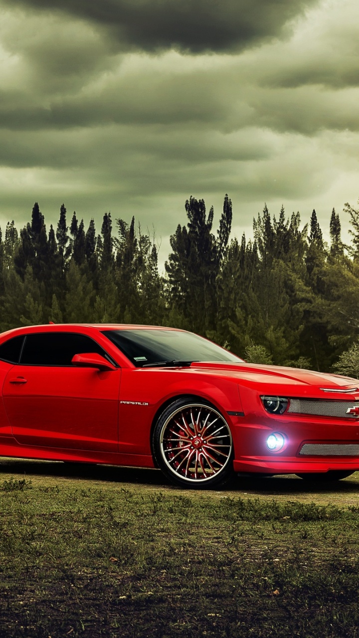 Coupé Rouge Sur Terrain D'herbe Verte Sous Des Nuages Blancs Pendant la Journée. Wallpaper in 720x1280 Resolution