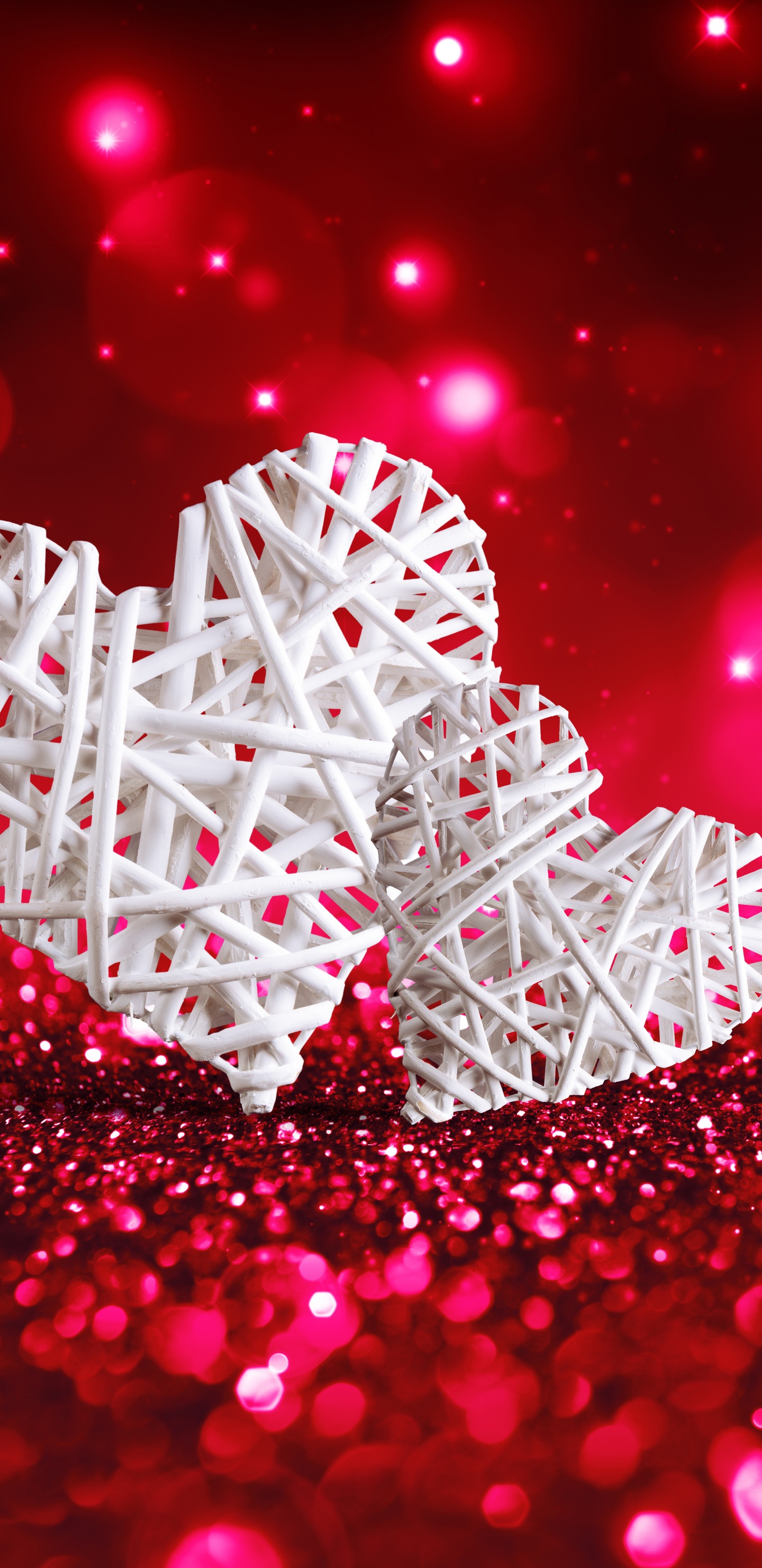 Heart, Valentines Day, Glitter, Pink, Red. Wallpaper in 1440x2960 Resolution
