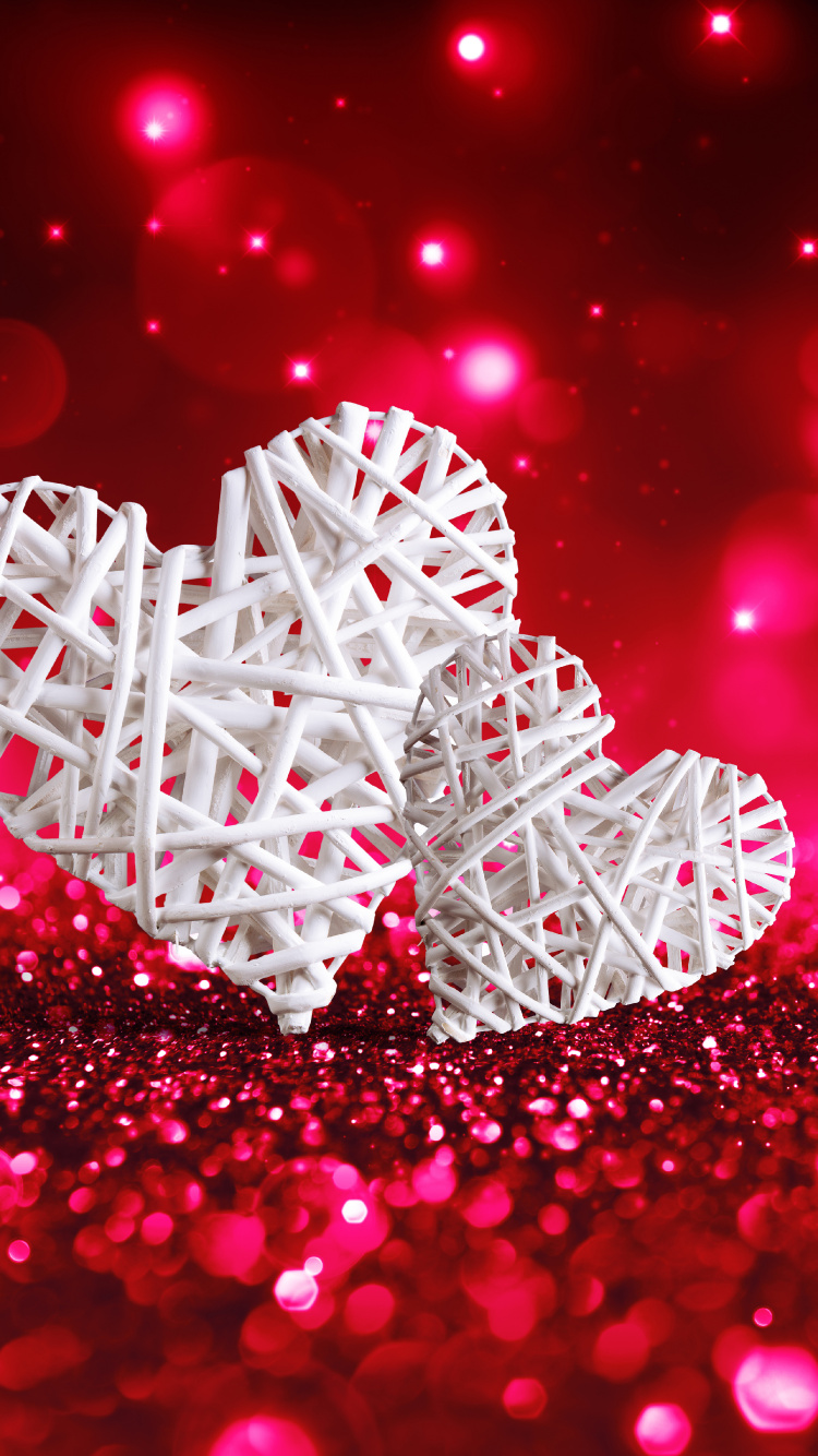 Heart, Valentines Day, Glitter, Pink, Red. Wallpaper in 750x1334 Resolution