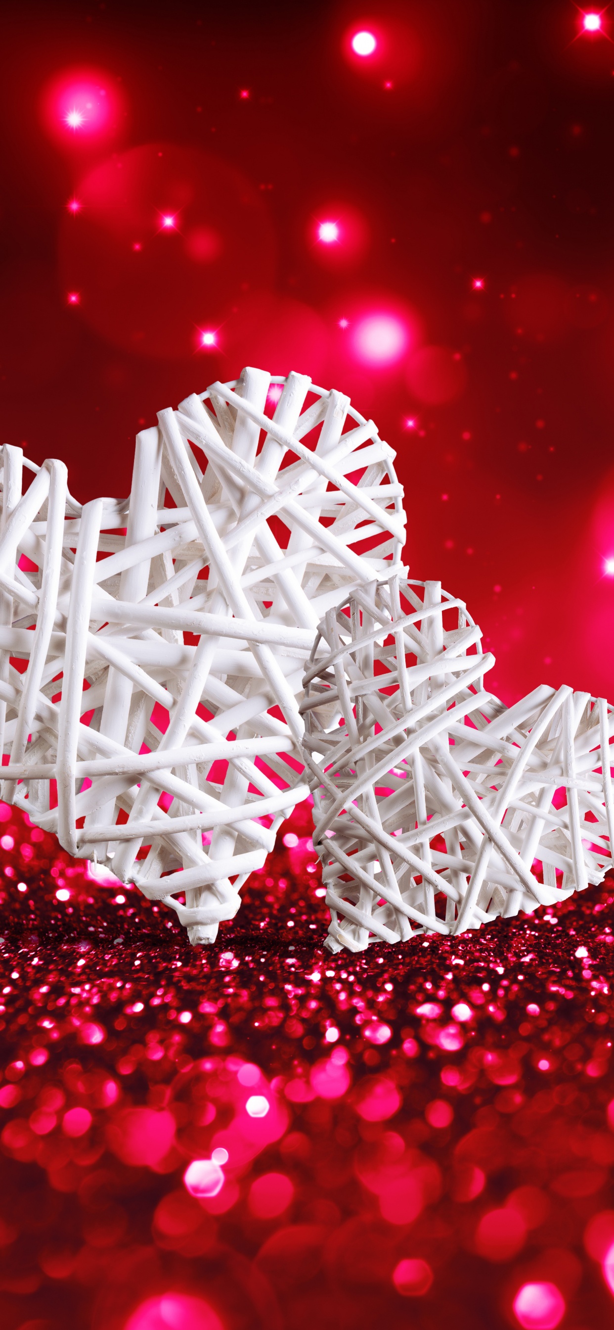 Herzen, Valentines Tag, Funkeln, Pink, Magenta. Wallpaper in 1242x2688 Resolution