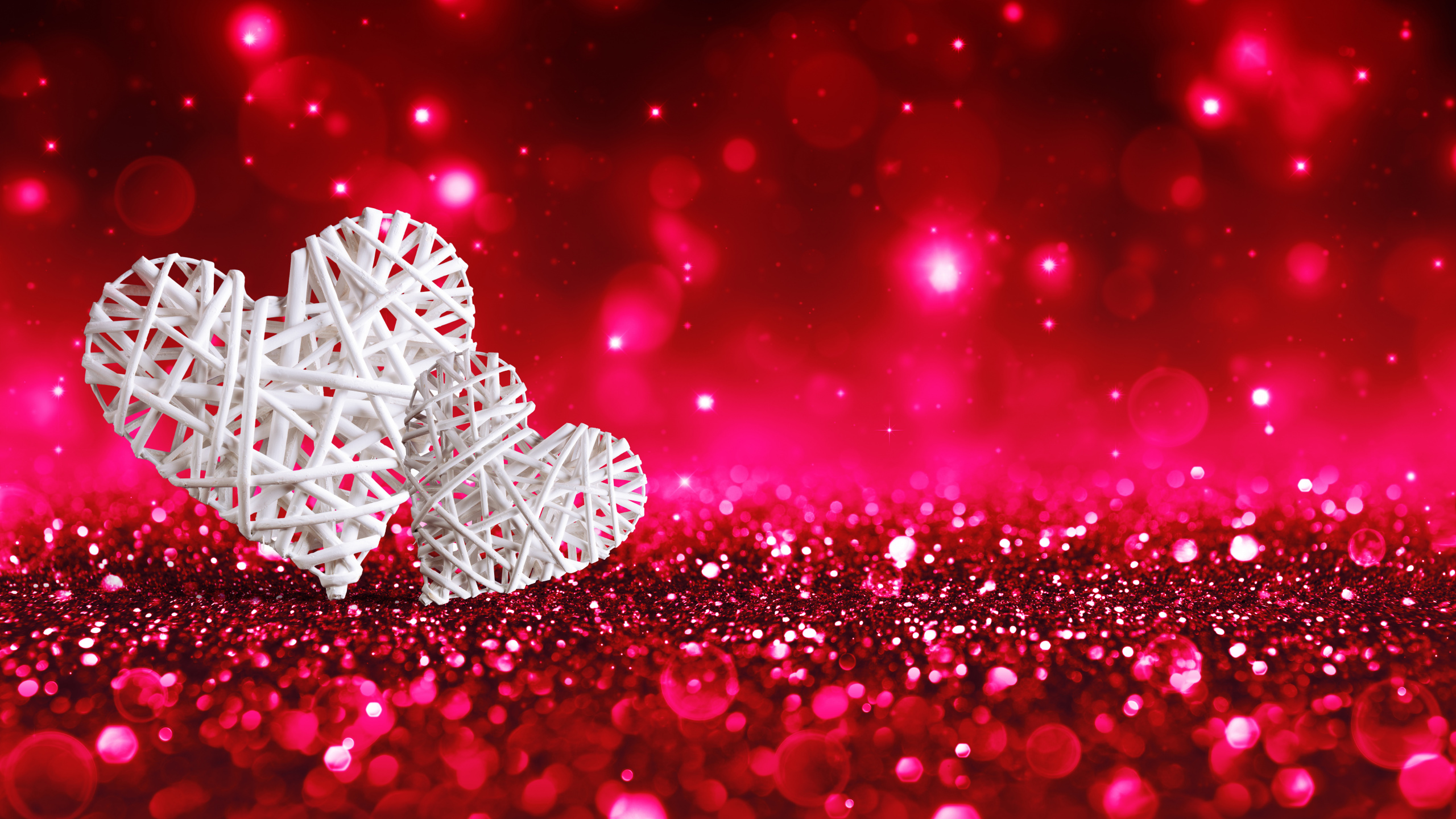 Herzen, Valentines Tag, Funkeln, Pink, Magenta. Wallpaper in 2560x1440 Resolution