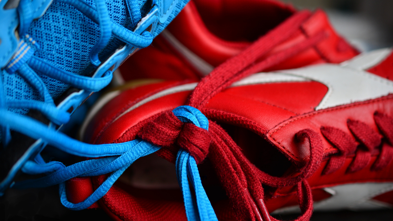 Red and Blue Lace up Shoes. Wallpaper in 1280x720 Resolution