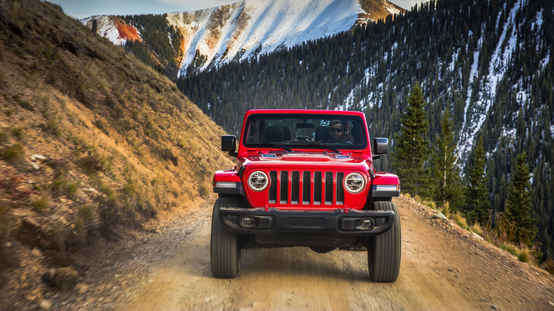 Red Jeep Wrangler on Brown Dirt Road During Daytime. Wallpaper in 1920x1080 Resolution