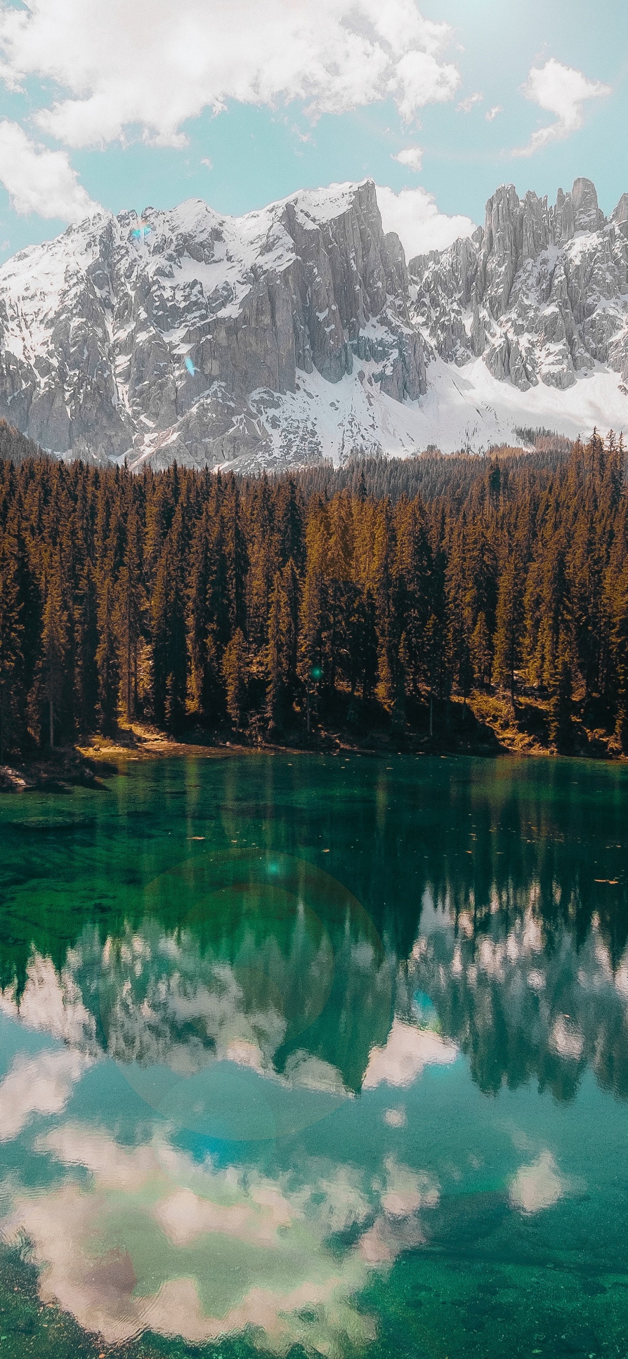 Karersee, Wasser, Cloud, Natur, Baum. Wallpaper in 1242x2688 Resolution