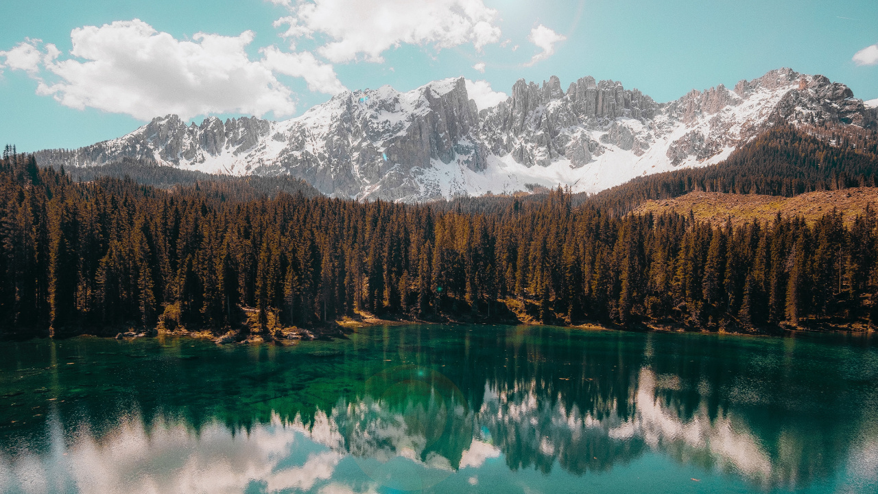 Karersee, Wasser, Cloud, Natur, Baum. Wallpaper in 1280x720 Resolution