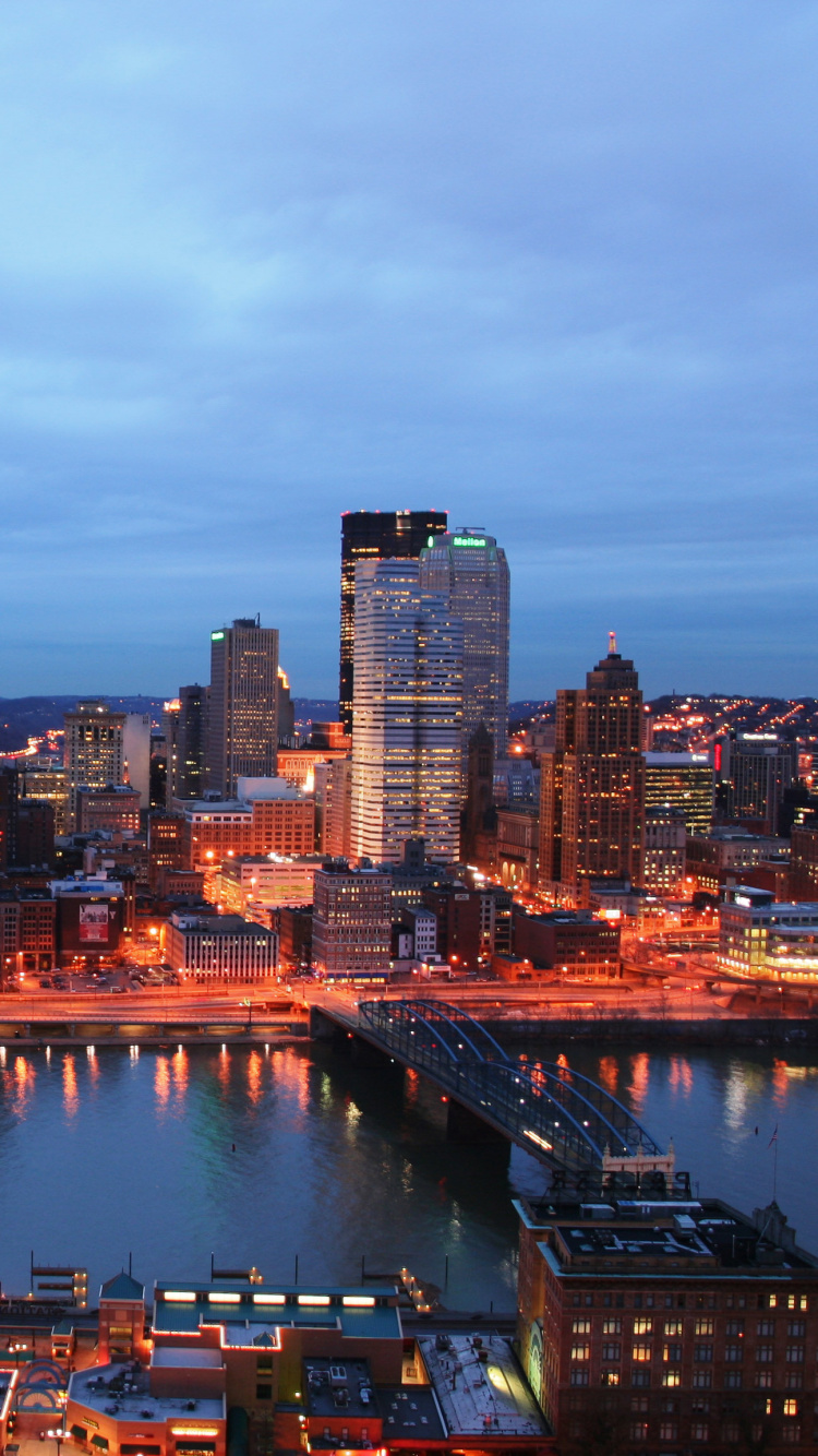 City Skyline Near Body of Water During Night Time. Wallpaper in 750x1334 Resolution