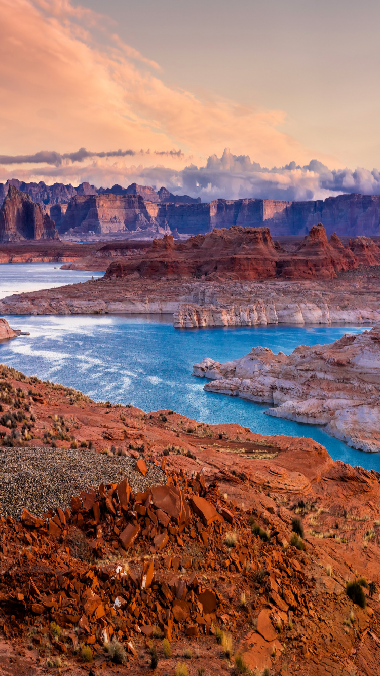 Brown and Green Land Near Body of Water During Daytime. Wallpaper in 750x1334 Resolution