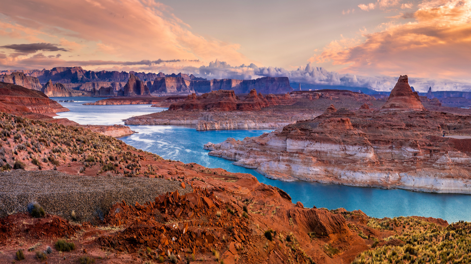 Braunes Und Grünes Land in Der Nähe Eines Gewässers Tagsüber. Wallpaper in 1920x1080 Resolution