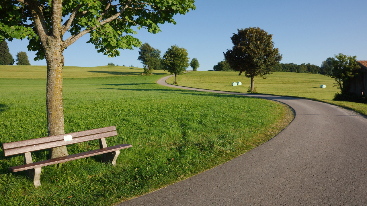 Banc en Bois Marron Sur Terrain D'herbe Verte Pendant la Journée. Wallpaper in 1280x720 Resolution