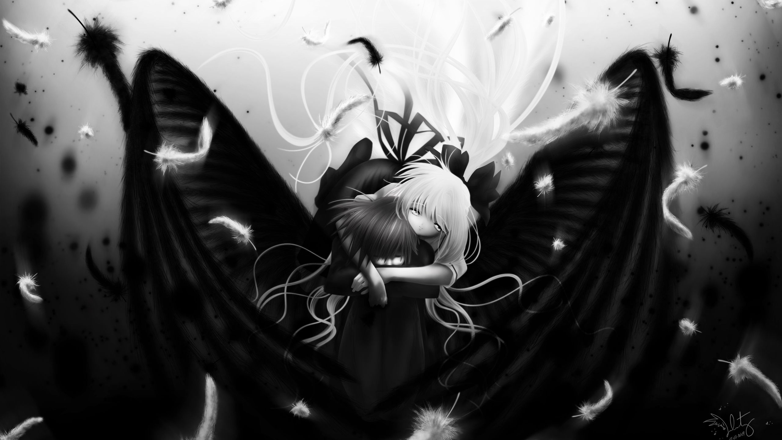 Black and White Abstract Painting. Wallpaper in 2560x1440 Resolution