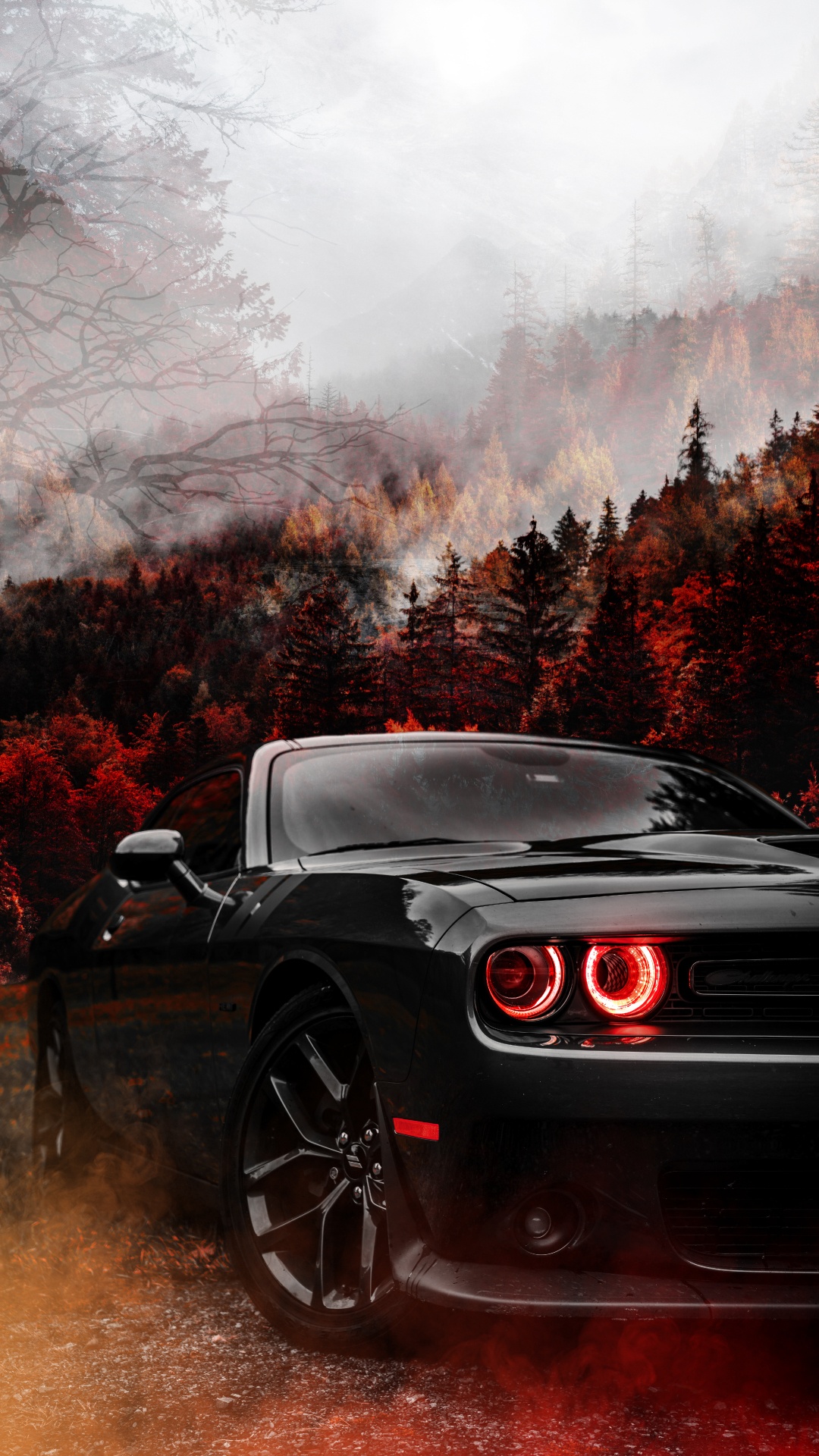 Dodge Challenger, Dodge, Esquivar Demonio, Dodge Challenger Fuselaje Ancho Ojos Rojos, Coche. Wallpaper in 1080x1920 Resolution