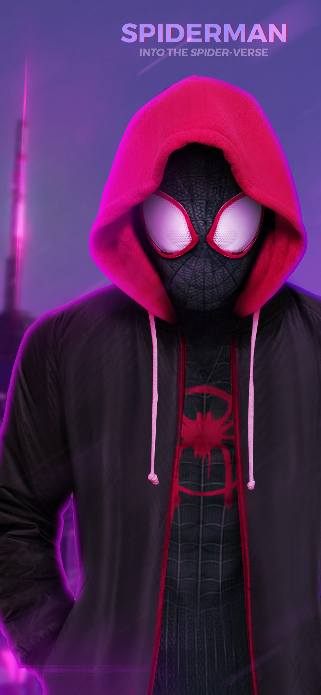 Spinnenmann Mit Hoodie, Spider-Man In Spider-Verse, Miles Morales, Spider-man, Kapuzenpulli. Wallpaper in 1125x2436 Resolution