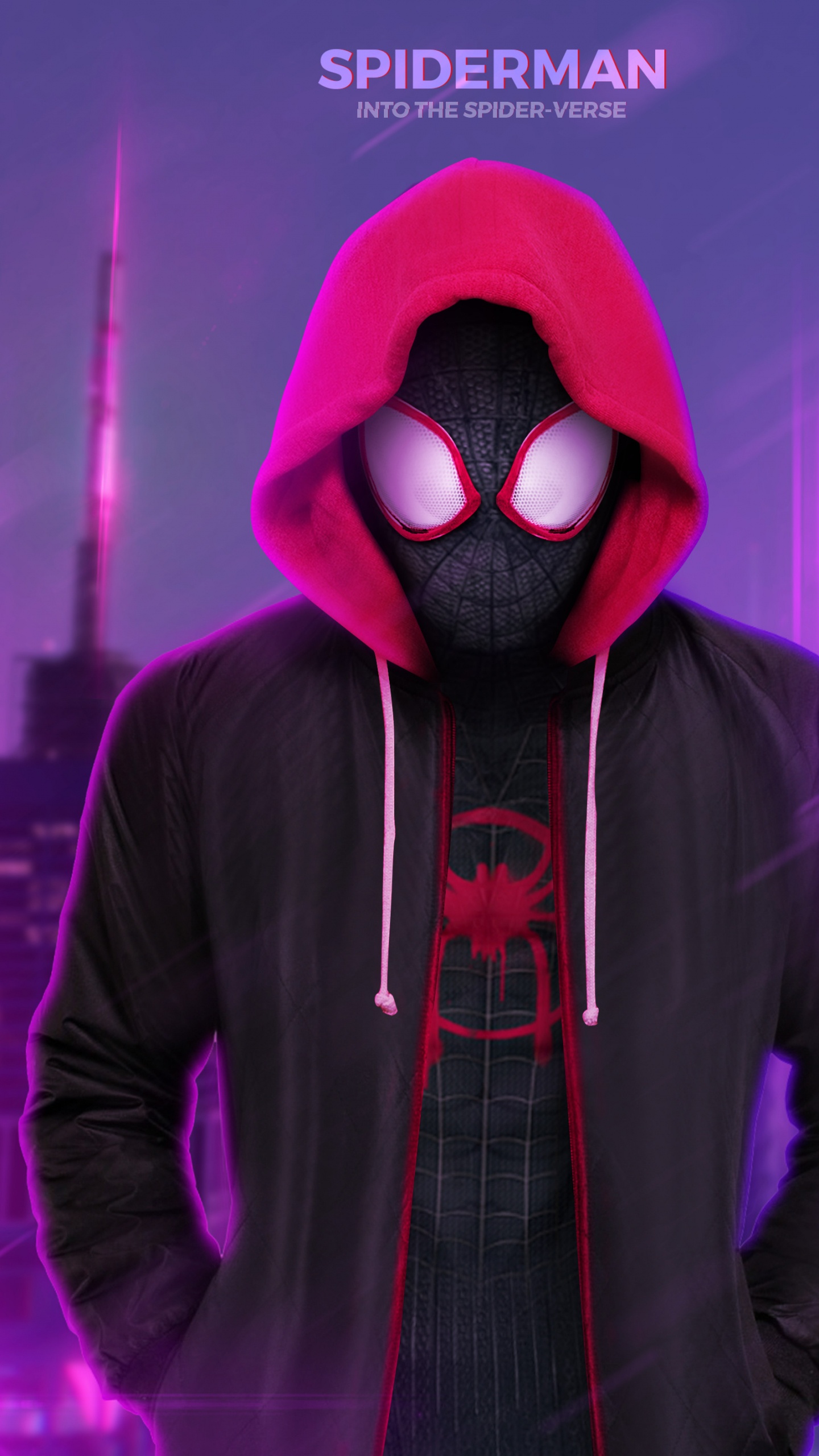 Spinnenmann Mit Hoodie, Spider-Man In Spider-Verse, Miles Morales, Spider-man, Kapuzenpulli. Wallpaper in 1440x2560 Resolution