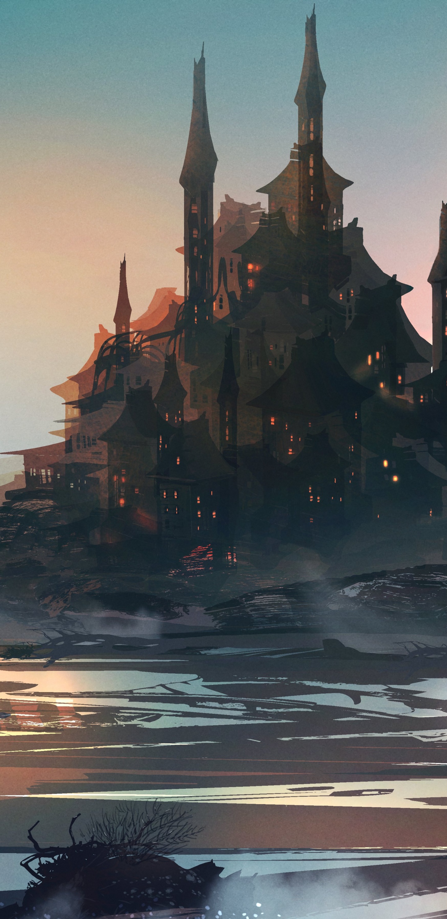 Homme Assis Sur un Rocher Près D'un Plan D'eau Pendant le Coucher du Soleil. Wallpaper in 1440x2960 Resolution