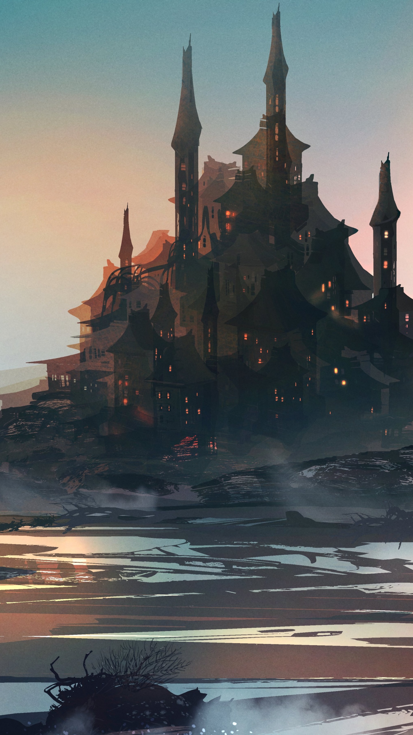 艺术, 气氛, 城堡, 画布, 天空 壁纸 1440x2560 允许