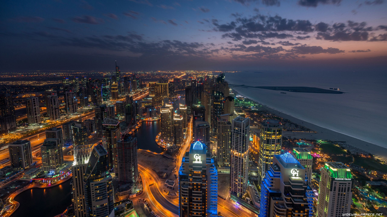 Skyline Der Stadt Bei Nacht Night. Wallpaper in 1280x720 Resolution